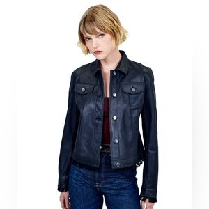 JKT NYC Jacket Women's Small Black Alexa Patina Fringe Button Front Leather